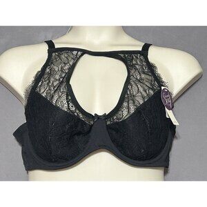 Cacique Everyday Solution Sexy Support Bra 44C Black Lace Underwired